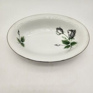 Stonegate Germany Midnight Rose Bavarian Porcelain Oval Serving Bowl Black Green